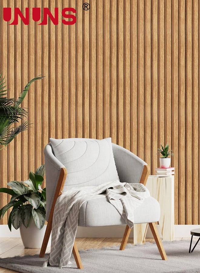 UNUNS 45cmx10m Wood Slat Wallpaper,Peel and Stick Self Adhesive Wood Wallpaper,PVC Decorative Removable Wallpaper,Waterproof Faux Wood Grating Stripe Contact Paper for Living Room Bedroom - Image 2